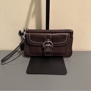 Y2K Coach SoHo Mahogany Brown Leather
Wristlet with Silver Accents